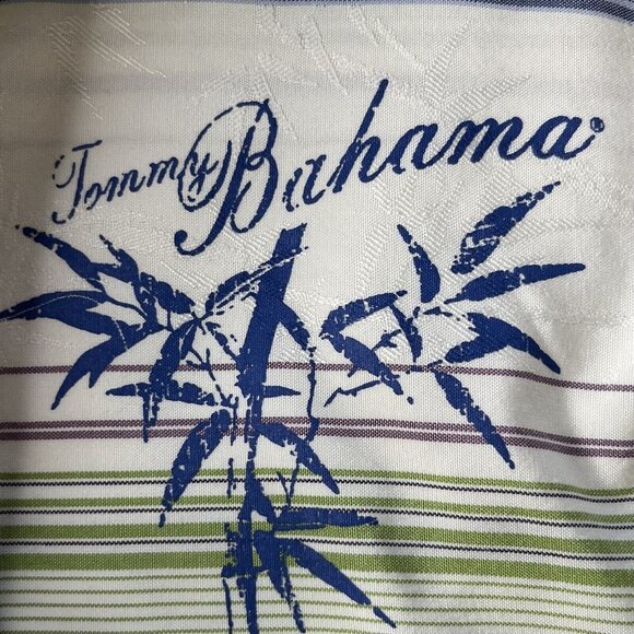 Tommy Bahama Mens Silk Blend Button Front Shirt Cream Blue Long Sleeves Size XL - Picture 7 of 10